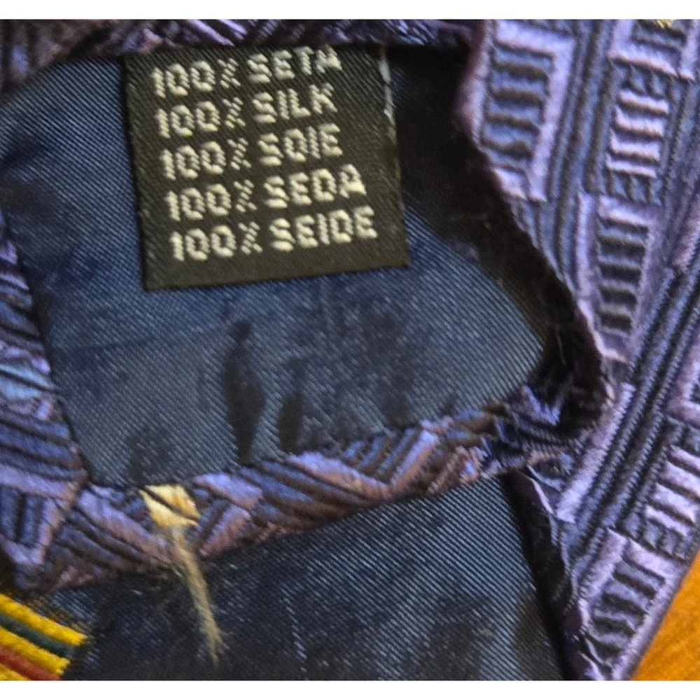 Equestrian Firenze Mens Blue Geometric Silk Tie Made in Italy Luxury Necktie